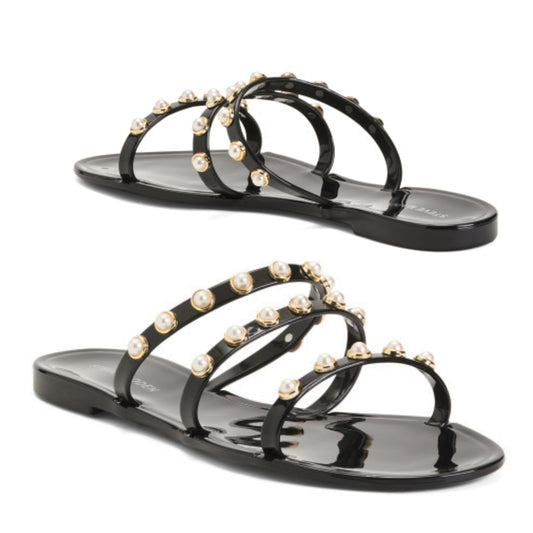 Steve Madden Women's Studded Pearl Embellished Slide-On Flat Sandals